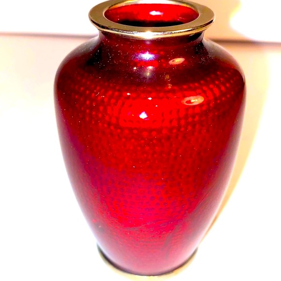 Japanese Ginbari Cloisonné Ando Sato Pigeon Blood Rose Vase - Picture 4 of 6